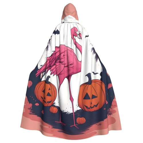 qqoupp Halloween-Flamingo-Druck, Halloween-Umhang für Erwachsene, super großer Kapuzenumhang mit Fliege, ohne Reißverschluss von QQOUPP