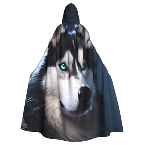 qqoupp Husky Hunde-Aufdruck, Halloween-Umhang mit Kapuze, für Erwachsene, super groß, mit Fliege, ohne Reißverschluss von QQOUPP