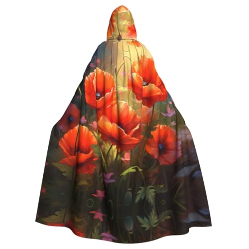 qqoupp Kapuzenumhang für Erwachsene, Motiv: Mohnblumen, mit Fliege, ohne Reißverschluss von QQOUPP