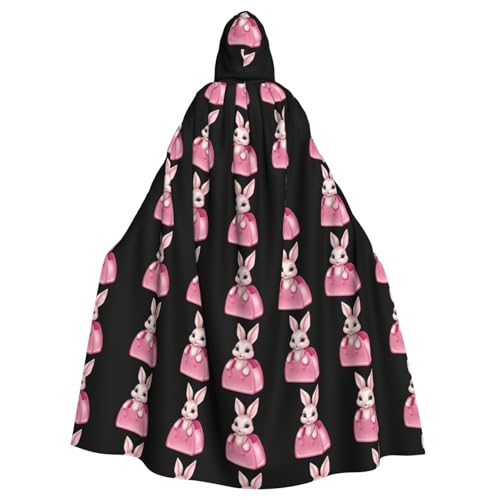 qqoupp Kapuzenumhang für Erwachsene, Motiv: kleines Häschen in rosa Tasche, bedruckt mit Kapuze, super groß, mit Fliege, ohne Reißverschluss von QQOUPP