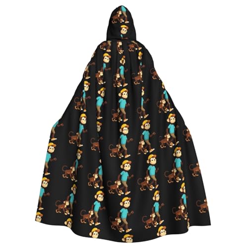 qqoupp Kapuzenumhang mit Affen-Motiv, für Erwachsene, mit Fliege, ohne Reißverschluss von QQOUPP