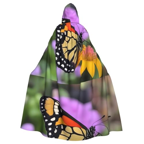 qqoupp Kapuzenumhang mit Blumen- und Schmetterlings-Aufdruck, für Erwachsene, super groß, mit Fliege, ohne Reißverschluss von QQOUPP