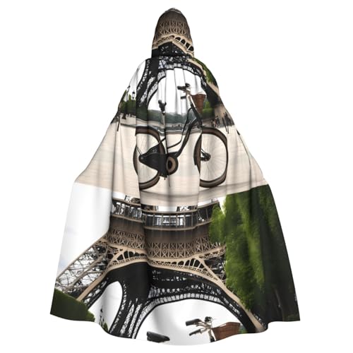 qqoupp Kapuzenumhang mit Eiffelturm und Bike-Aufdruck, Halloween, Erwachsene, super großer Kapuzenumhang mit Fliege, ohne Reißverschluss von QQOUPP