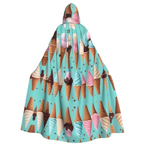 qqoupp Kapuzenumhang mit Eiswaffel-Aufdruck, Halloween, Erwachsenen-Kapuzenumhang mit Fliege, ohne Reißverschluss von QQOUPP