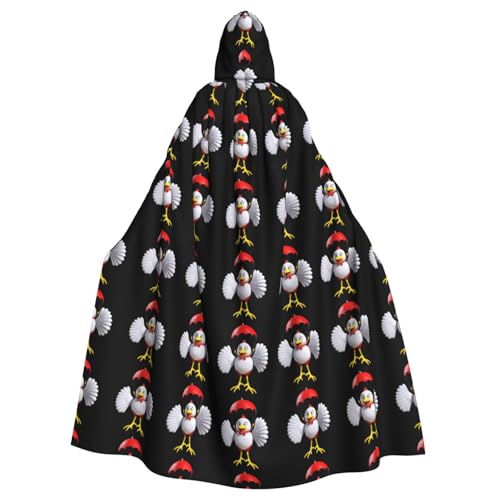 qqoupp Kapuzenumhang mit Fallschirm-Huhn-Aufdruck, für Erwachsene, super großer Kapuzenumhang mit Fliege, ohne Reißverschluss von QQOUPP