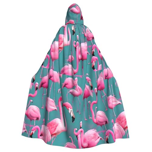qqoupp Kapuzenumhang mit Flamingo-Aufdruck, für Erwachsene, super groß, mit Fliege, ohne Reißverschluss von QQOUPP