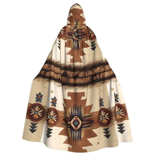 qqoupp Kapuzenumhang mit Indianer-Muster, Halloween, Erwachsene, super großer Kapuzenumhang mit Fliege, ohne Reißverschluss von QQOUPP