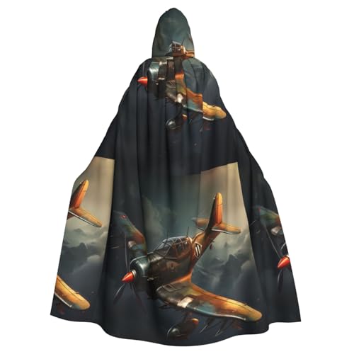qqoupp Kapuzenumhang mit Kriegsflugzeug-Druck, für Erwachsene, super groß, mit Fliege, ohne Reißverschluss von QQOUPP