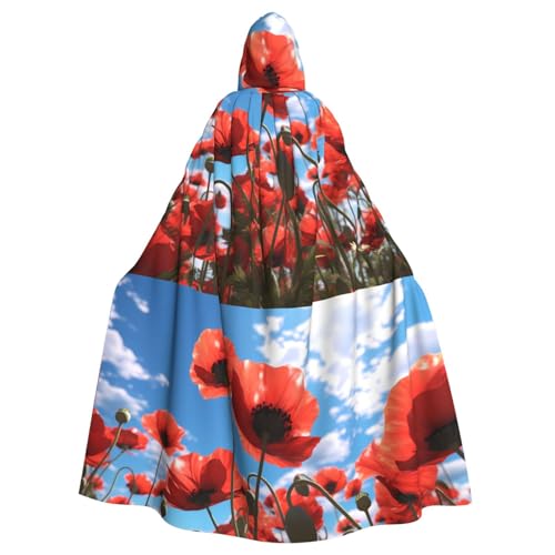 qqoupp Kapuzenumhang mit Mohnblumen-Aufdruck, für Erwachsene, super groß, mit Fliege, ohne Reißverschluss von QQOUPP
