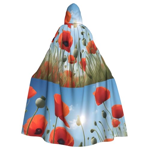 qqoupp Kapuzenumhang mit Mohnblumen auf blauem Himmel, für Erwachsene, super großer Kapuzenumhang mit Fliege, ohne Reißverschluss von QQOUPP