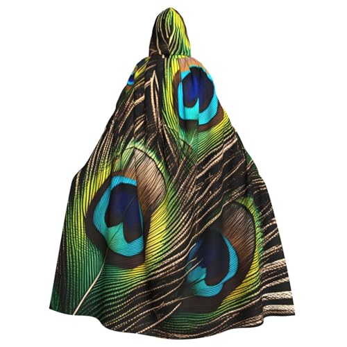 qqoupp Kapuzenumhang mit Pfauenfedern, für Erwachsene, super groß, mit Fliege, ohne Reißverschluss von QQOUPP