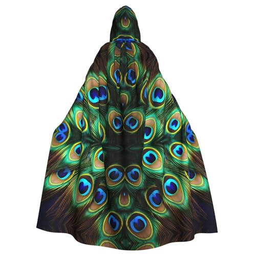qqoupp Kapuzenumhang mit Pfauenfedern, für Erwachsene, super groß, mit Fliege, ohne Reißverschluss von QQOUPP