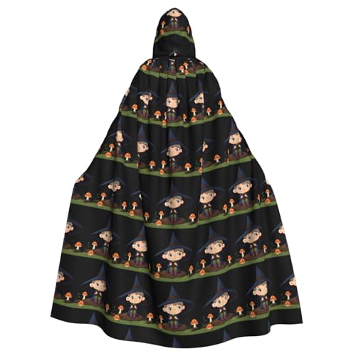 qqoupp Kapuzenumhang mit Pilz-Hexen-Aufdruck, für Erwachsene, super groß, mit Fliege, ohne Reißverschluss von QQOUPP