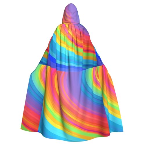 qqoupp Kapuzenumhang mit Regenbogenstreifen-Druck, für Erwachsene, super groß, mit Fliege, ohne Reißverschluss von QQOUPP