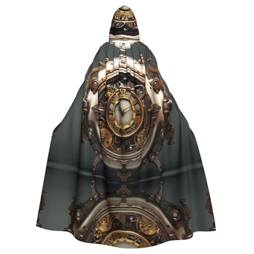 qqoupp Kapuzenumhang mit Steampunk-Uhrdruck, Halloween, Erwachsenen-Kapuzenumhang mit Fliege, ohne Reißverschluss von QQOUPP