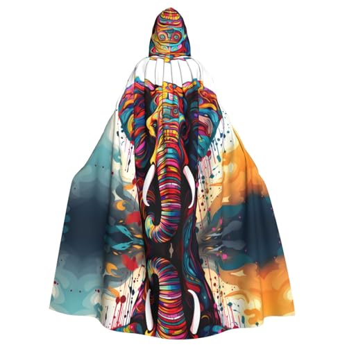 qqoupp Kapuzenumhang mit buntem Elefantendruck, für Erwachsene, super groß, mit Fliege, ohne Reißverschluss von QQOUPP