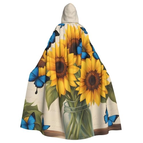 qqoupp Kapuzenumhang mit gelben Sonnenblumen mit blauen Schmetterlingen, Halloween, Erwachsenen-Kapuzenumhang mit Fliege, ohne Reißverschluss qqoupp Kapuzenumhang mit gelben Sonnenblumen mit blauen Schmetterlingen, Halloween, Erwachsenen-Kapuzenumhang mit Fliege, ohne Reißverschluss von QQOUPP