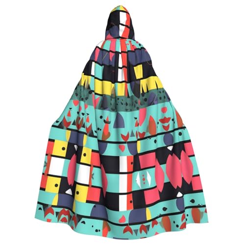 qqoupp Kapuzenumhang mit geometrischen Mustern, Halloween, Erwachsenen-Kapuzenumhang mit Fliege, ohne Reißverschluss von QQOUPP