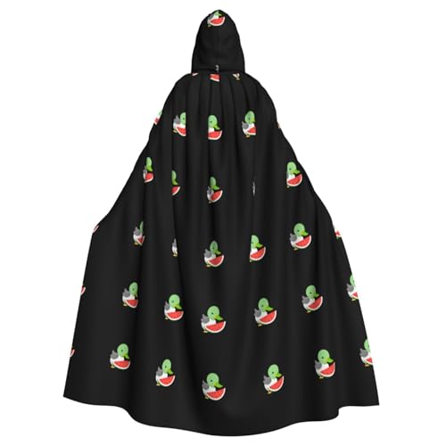 qqoupp Kapuzenumhang mit kleiner Ente und Wassermelonen-Druck, für Erwachsene, super großer Kapuzenumhang mit Fliege, ohne Reißverschluss von QQOUPP