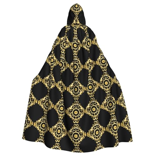 qqoupp Kapuzenumhang mit legendärem goldenem Muster, Halloween, Erwachsenen-Kapuzenumhang mit Fliege, ohne Reißverschluss von QQOUPP