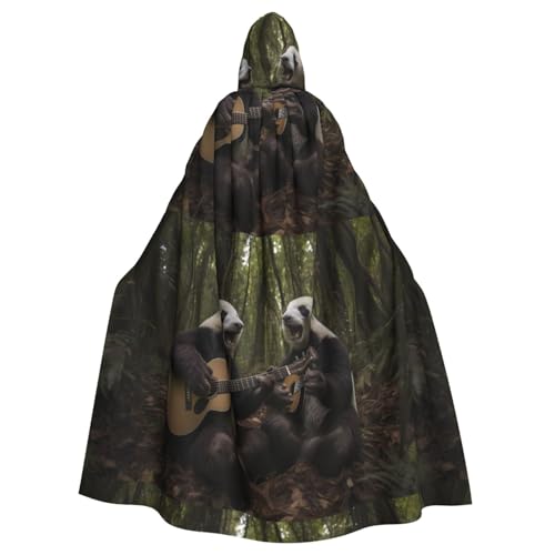 qqoupp Kapuzenumhang mit riesigem Panda-Spiel-Gitarre, Halloween, Erwachsenen-Kapuzenumhang mit Fliege, ohne Reißverschluss von QQOUPP