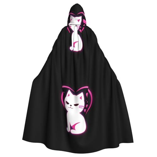 qqoupp Kapuzenumhang mit rotem Herz, Motiv: schlaue Katze, Halloween, Erwachsene, super großer Kapuzenumhang mit Fliege, ohne Reißverschluss von QQOUPP