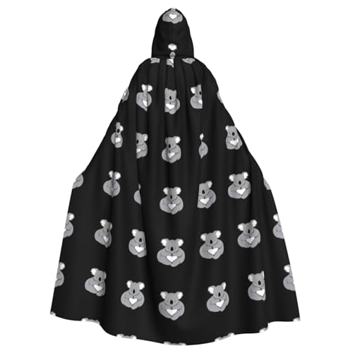 qqoupp Koala Sleeping with Love Heart Prints Halloween Adult Hooded Cape Super Large Hooded Cloak with Bow Tie, No Zipper von QQOUPP