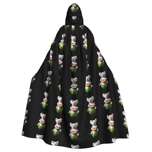 qqoupp Koala sitzend auf einer Wassermelone Druck Halloween Erwachsene Kapuzenumhang super groß Kapuzenumhang mit Fliege ohne Reißverschluss von QQOUPP