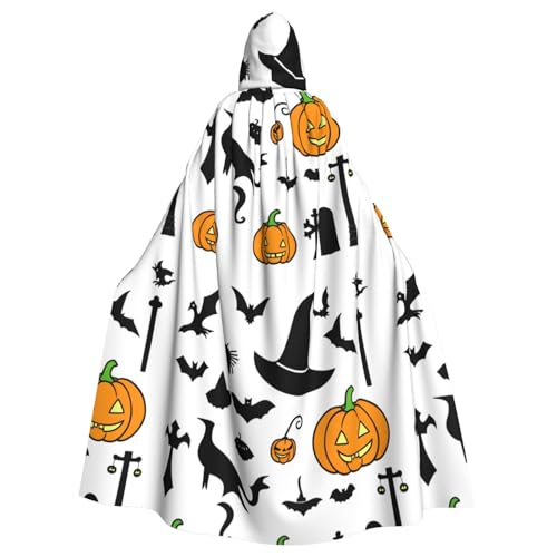 qqoupp Kürbis Hexenhut Druck Halloween Erwachsene Kapuzenumhang super groß Kapuzenumhang mit Fliege ohne Reißverschluss von QQOUPP