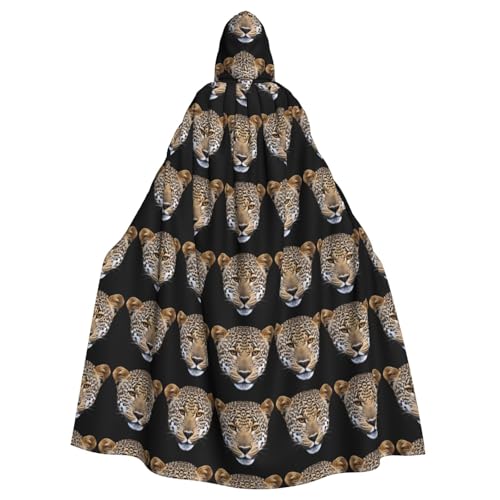 qqoupp Melancholischer Leopardenmuster, Halloween-Umhang für Erwachsene, Kapuzenumhang mit Fliege, ohne Reißverschluss von QQOUPP