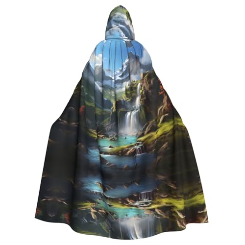 qqoupp Mountain Waterfall Prints Halloween Erwachsene Kapuzenumhang super groß Kapuzenumhang mit Fliege, ohne Reißverschluss von QQOUPP