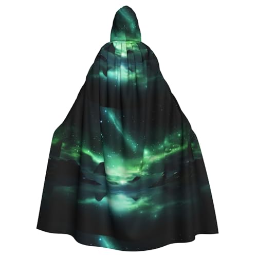 qqoupp Mysterious Aurora Weather Prints Halloween Adult Hooded Cape Super Large Hooded Cloak with Bow Tie, No Zipper von QQOUPP