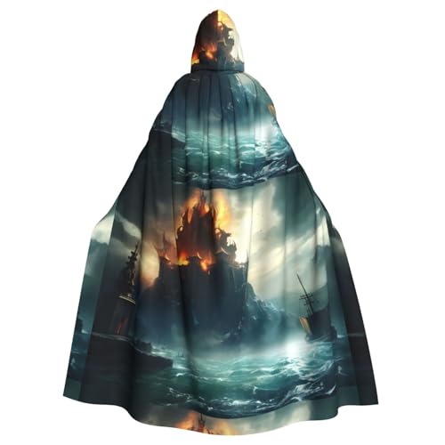 qqoupp Mysterious City in the Sea Prints Halloween Adult Hooded Cape Super Large Hooded Cloak with Bow Tie, No Zipper von QQOUPP