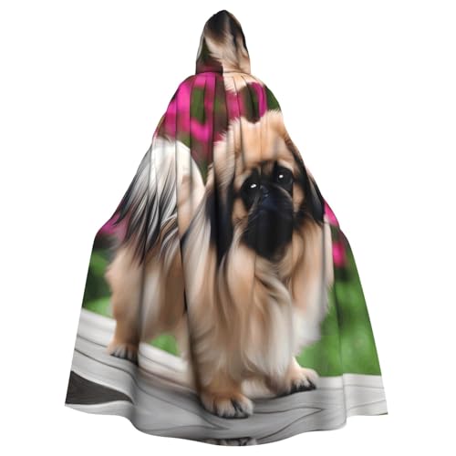 qqoupp Niedlicher Pekinese-Print-Halloween-Erwachsenen-Kapuzenumhang mit Fliege, ohne Reißverschluss von QQOUPP