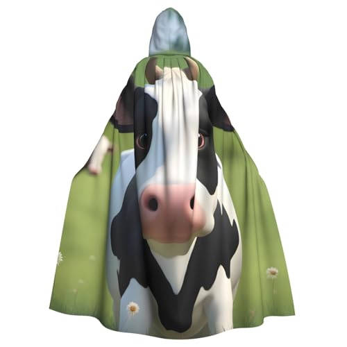 qqoupp Niedlicher kleiner Kuh-Aufdruck, Halloween-Umhang für Erwachsene, mit Kapuze, super großer Kapuzenumhang mit Fliege, ohne Reißverschluss qqoupp Niedlicher kleiner Kuh-Aufdruck, Halloween-Umhang für Erwachsene, mit Kapuze, super großer Kapuzenumhang mit Fliege, ohne Reißverschluss von QQOUPP