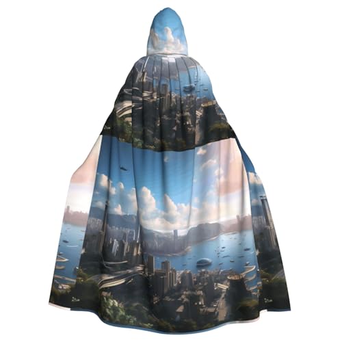 qqoupp Overlooking Hong Kong Prints Halloween Erwachsenen-Kapuzenumhang mit Fliege, ohne Reißverschluss qqoupp Overlooking Hong Kong Prints Halloween Erwachsenen-Kapuzenumhang mit Fliege, ohne Reißverschluss von QQOUPP