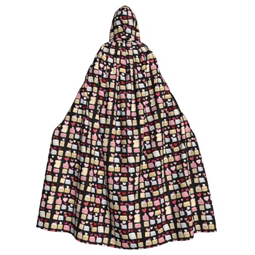 qqoupp Paper Stack of Love Prints Halloween Adult Hooded Cape Super Large Hooded Cloak with Bow Tie, No Zipper von QQOUPP