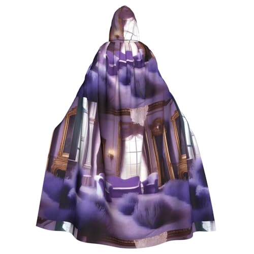 qqoupp Purple Castle Prints Halloween Kapuzenumhang für Erwachsene, super großer Kapuzenumhang mit Fliege, ohne Reißverschluss von QQOUPP
