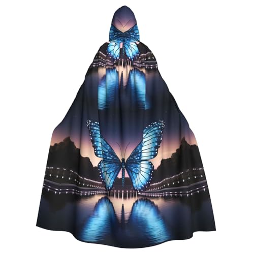 qqoupp Riesiger Kapuzenumhang mit Schmetterling auf Wasserdruck, für Erwachsene, super großer Kapuzenumhang mit Fliege, ohne Reißverschluss von QQOUPP