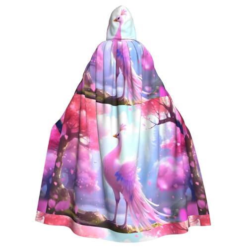 qqoupp Rosa hübscher Vogel-Aufdruck, Halloween-Umhang mit Kapuze, für Erwachsene, super großer Kapuzenumhang mit Fliege, ohne Reißverschluss von QQOUPP
