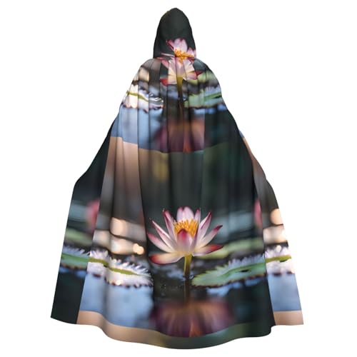 qqoupp Schlafender Lotusdruck, Halloween-Umhang mit Kapuze, für Erwachsene, super groß, mit Fliege, ohne Reißverschluss von QQOUPP