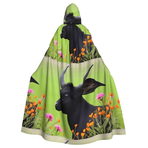 qqoupp Schwarzer Antilope mit Blumendruck, Halloween-Umhang für Erwachsene, Kapuzenumhang mit Fliege, ohne Reißverschluss qqoupp Schwarzer Antilope mit Blumendruck, Halloween-Umhang für Erwachsene, Kapuzenumhang mit Fliege, ohne Reißverschluss von QQOUPP