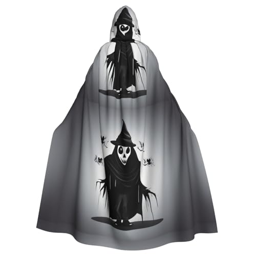 qqoupp Schwarzer und Halloween-Geisterdruck, Halloween-Umhang mit Kapuze, für Erwachsene, super großer Kapuzenumhang mit Fliege, ohne Reißverschluss von QQOUPP