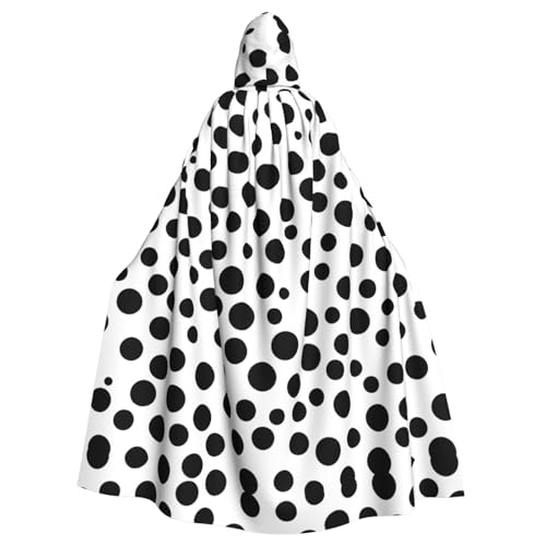 qqoupp Schwarzer und weißer gepunkteter Halloween-Umhang für Erwachsene, Kapuzenumhang mit Fliege, ohne Reißverschluss von QQOUPP