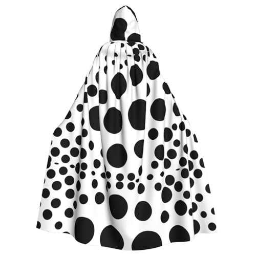 qqoupp Schwarzer und weißer gepunkteter Halloween-Umhang für Erwachsene, Kapuzenumhang mit Fliege, ohne Reißverschluss qqoupp Schwarzer und weißer gepunkteter Halloween-Umhang für Erwachsene, Kapuzenumhang mit Fliege, ohne Reißverschluss von QQOUPP