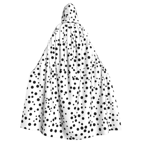 qqoupp Schwarzer und weißer gepunkteter Halloween-Umhang für Erwachsene, Kapuzenumhang mit Fliege, ohne Reißverschluss von QQOUPP