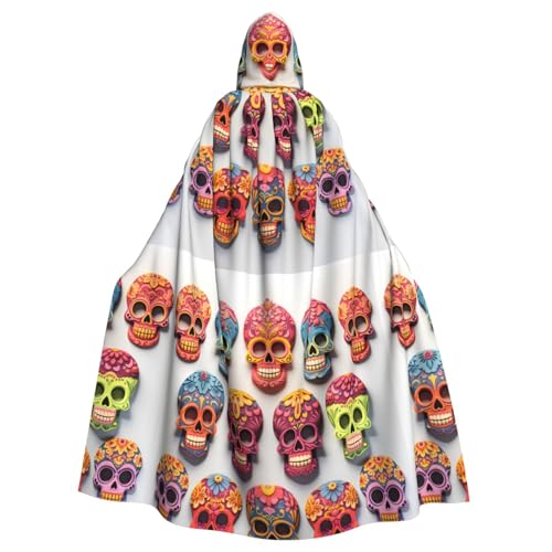 qqoupp Sugar Skulls Prints Halloween Kapuzenumhang für Erwachsene, super großer Kapuzenumhang mit Fliege, ohne Reißverschluss von QQOUPP