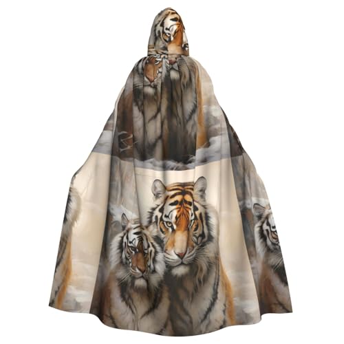 qqoupp Tiger Couple Prints Halloween Erwachsene Kapuzenumhang super groß Kapuzenumhang mit Fliege ohne Reißverschluss von QQOUPP