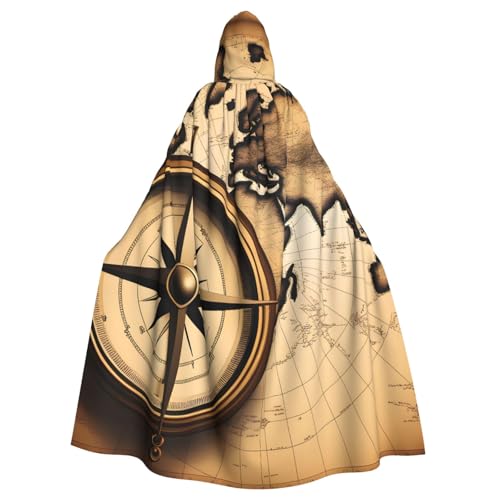 qqoupp Umhang mit Kompass und alter Weltkarte für Halloween, Erwachsene, Kapuzenumhang mit Fliege, ohne Reißverschluss qqoupp Umhang mit Kompass und alter Weltkarte für Halloween, Erwachsene, Kapuzenumhang mit Fliege, ohne Reißverschluss von QQOUPP