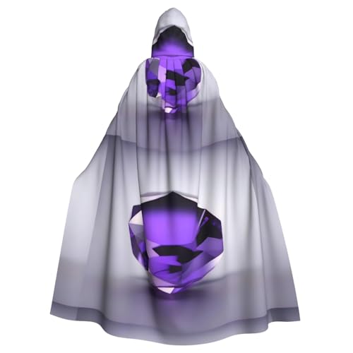 qqoupp Violetter Amethyst-Aufdruck, Halloween-Umhang für Erwachsene, Kapuzenumhang mit Fliege, ohne Reißverschluss von QQOUPP
